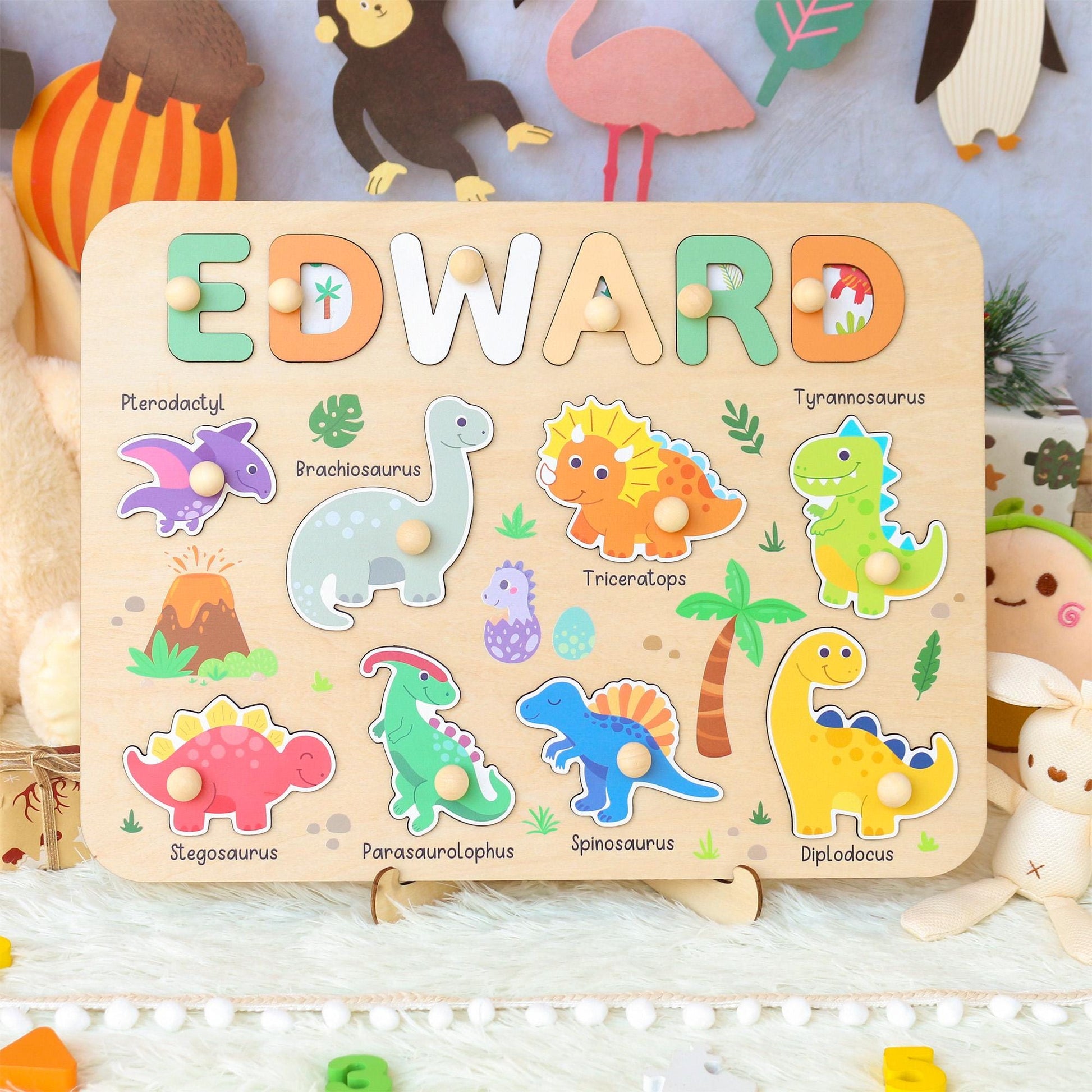 Personalized Dinosaur Name Puzzle | New Baby Boy Gifts | First Christmas Gifts | 1st Birthday Gifts | Montessori Toys | Baby Shower Gifts