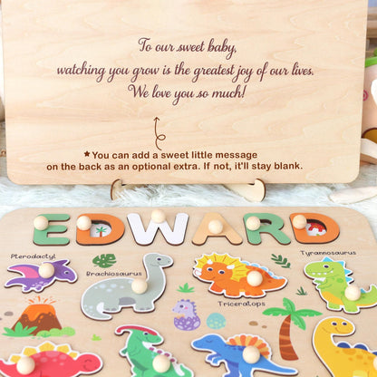 Personalized Dinosaur Name Puzzle | New Baby Boy Gifts | First Christmas Gifts | 1st Birthday Gifts | Montessori Toys | Baby Shower Gifts