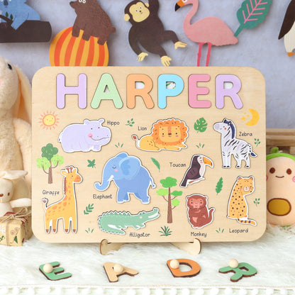 Personalized Safari Name Puzzle | New Baby Gifts | First Christmas Gifts | 1st Birthday Gifts | Montessori Toys | Baby Shower Gifts
