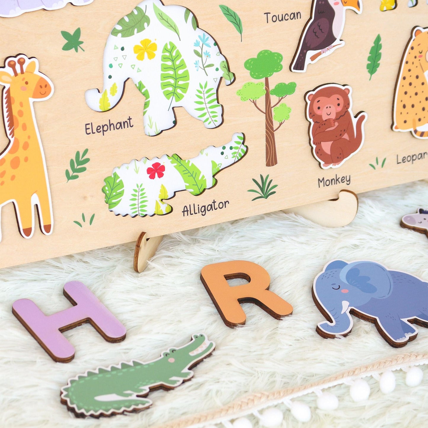 Personalized Safari Name Puzzle | New Baby Gifts | First Christmas Gifts | 1st Birthday Gifts | Montessori Toys | Baby Shower Gifts