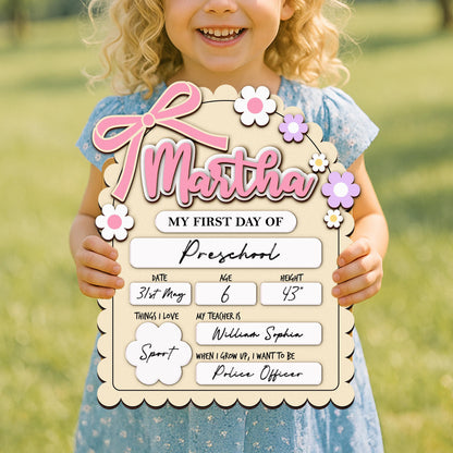 Personalized First Day School Sign,Back to School Sign,Kindergarten 1st Day of School Sign Reusable,Last Day of School Board,Preschool Kid