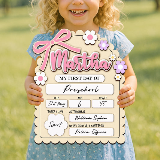 Personalized First Day School Sign,Back to School Sign,Kindergarten 1st Day of School Sign Reusable,Last Day of School Board,Preschool Kid