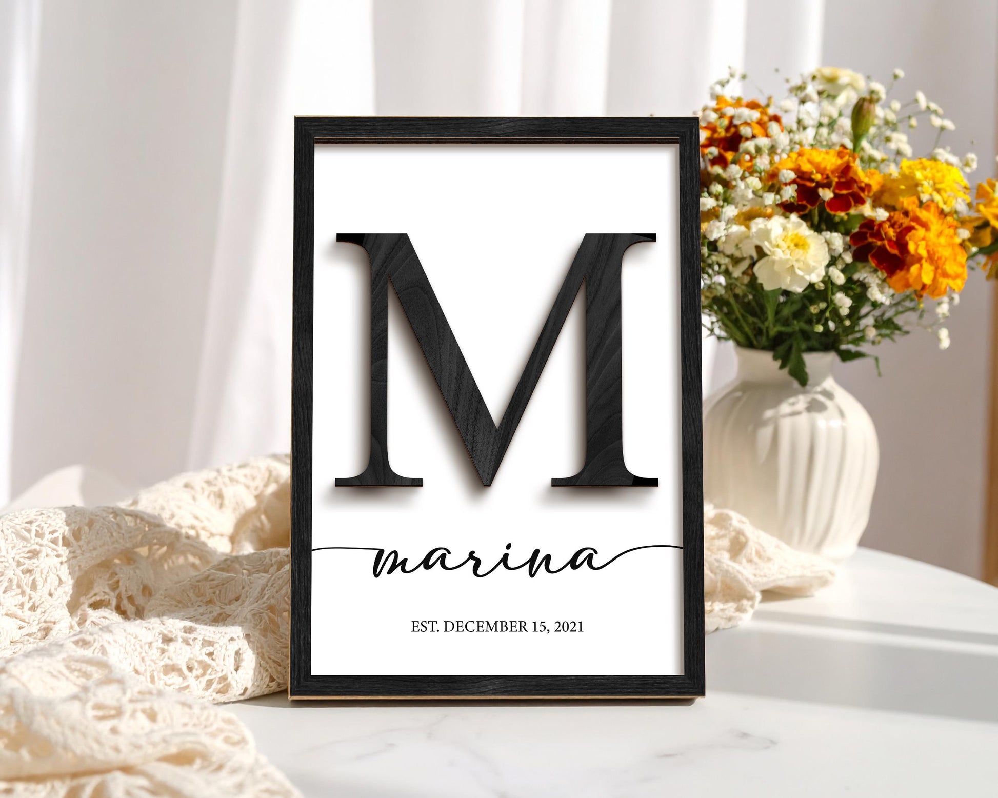 Personalized Family Name Sign,Wooden Frame,Wedding Gift,Anniversarie,Housewarming,Last Name Established Sign,Rustic Decor,First Home Gift