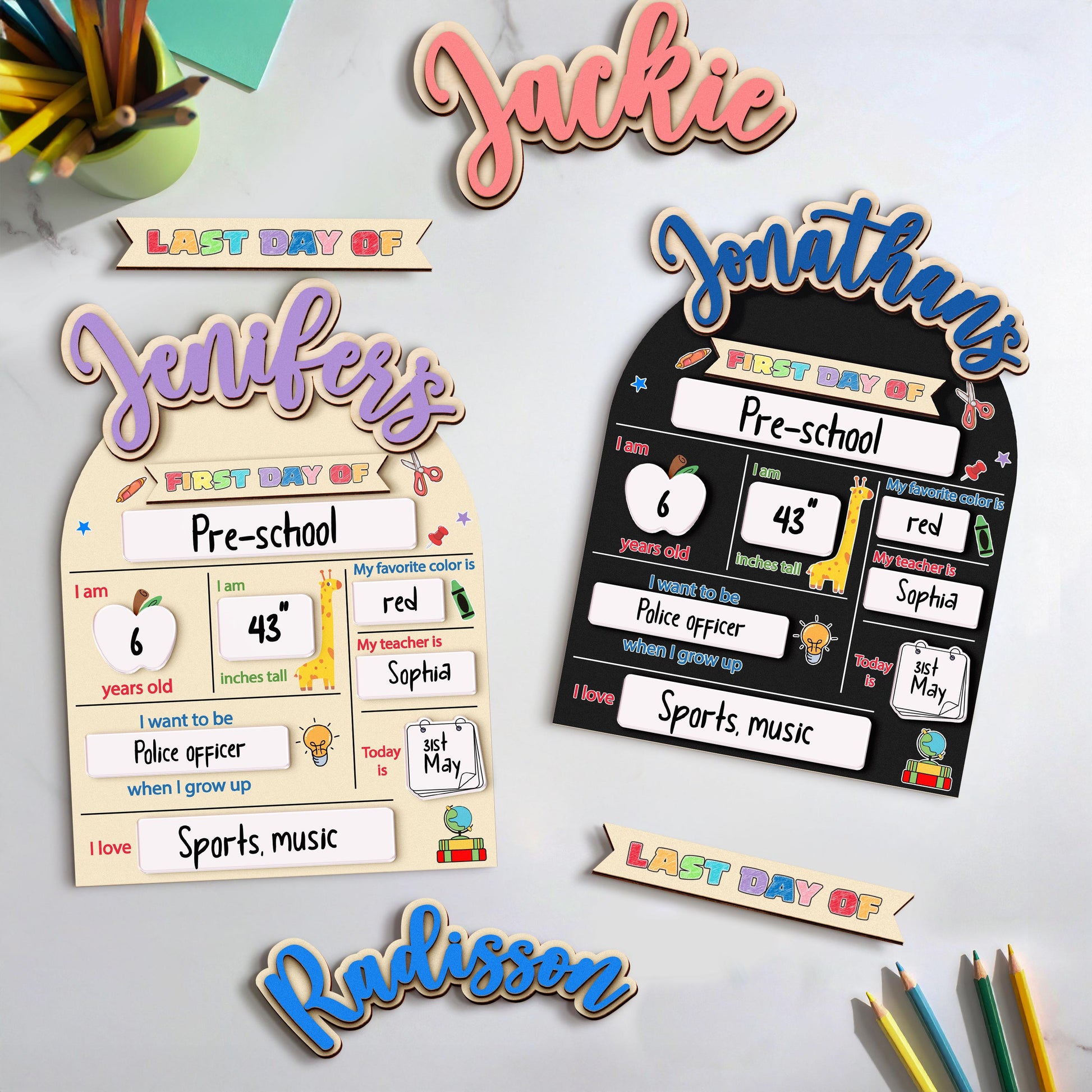 Custom First&Last Day of School Sign,Back to School Photo Prop for Kids,Kindergarten 1st Day of School,First Day  School Board,Name Sign