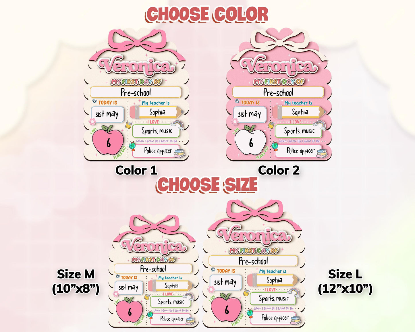 Personalized First Day School Sign,Back to School,Preschool,Kindergarten 1st Day of School Sign Reusable,First Day of School Board,Name Sign