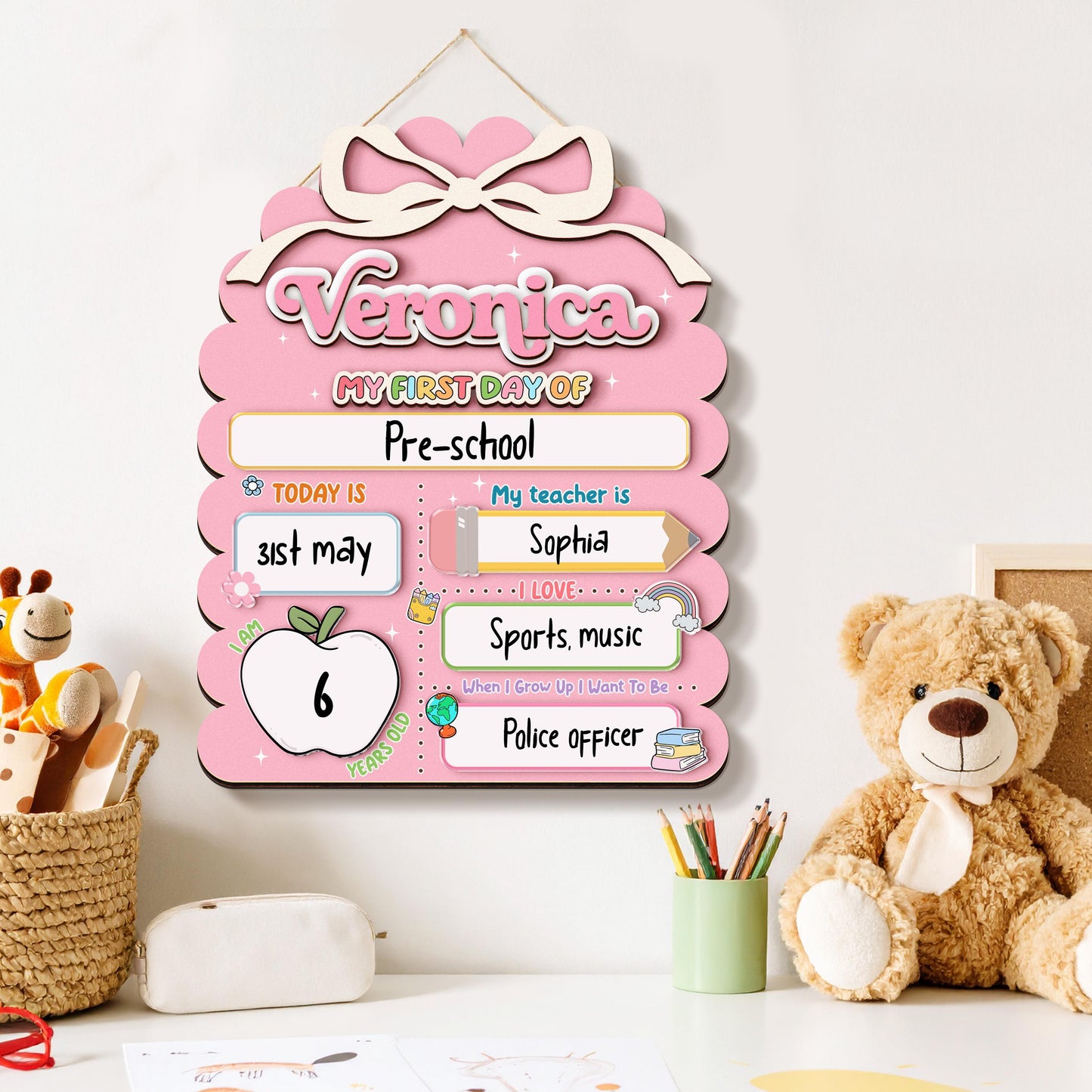 Personalized First Day School Sign,Back to School,Preschool,Kindergarten 1st Day of School Sign Reusable,First Day of School Board,Name Sign