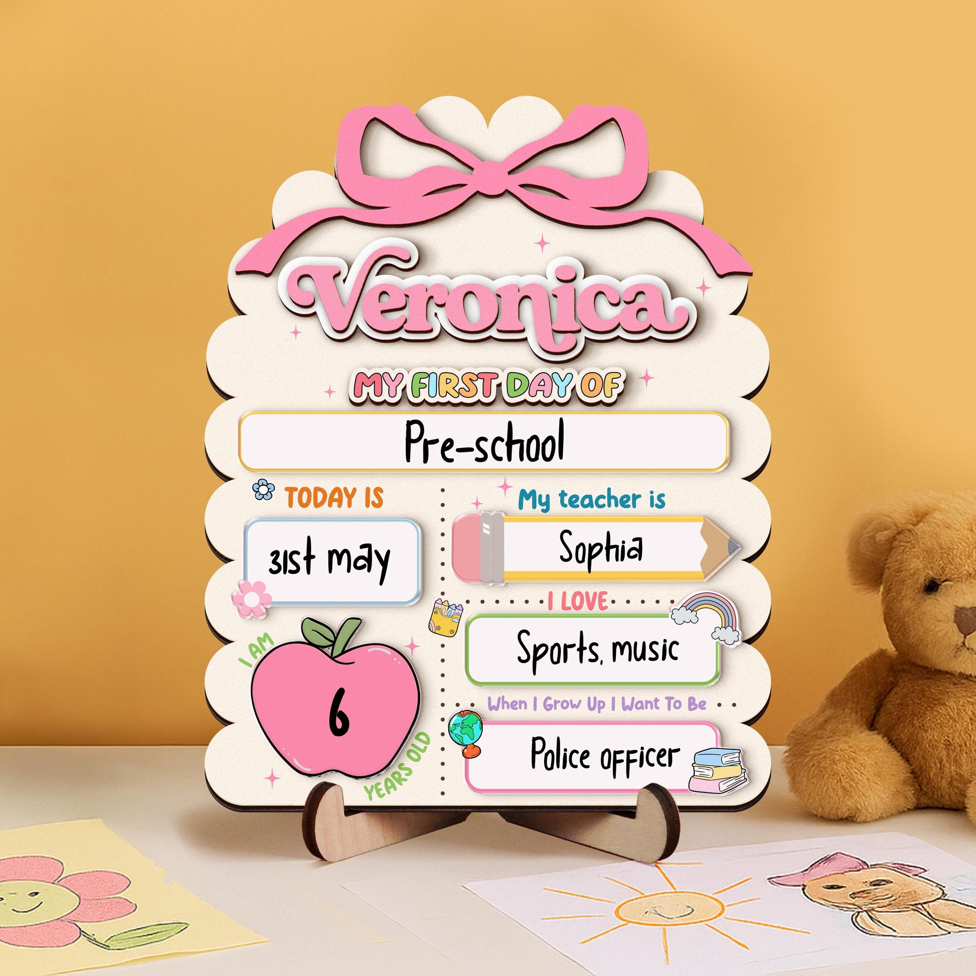 Personalized First Day School Sign,Back to School,Preschool,Kindergarten 1st Day of School Sign Reusable,First Day of School Board,Name Sign