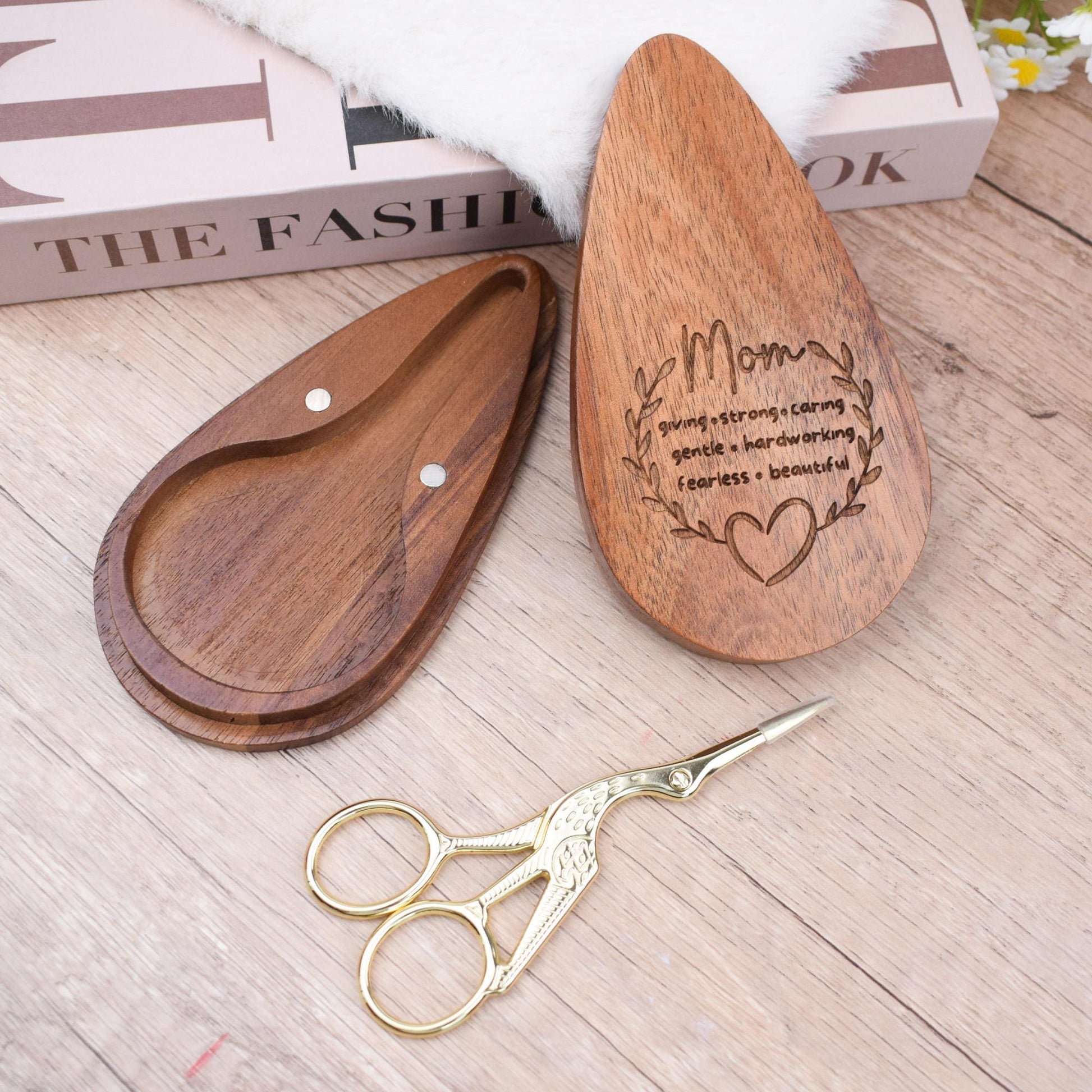 Embroidery Scissor Keeper Set â Custom Name with Personalized Wood Magnetic Box,Seamstress & Crafter Gift Idea