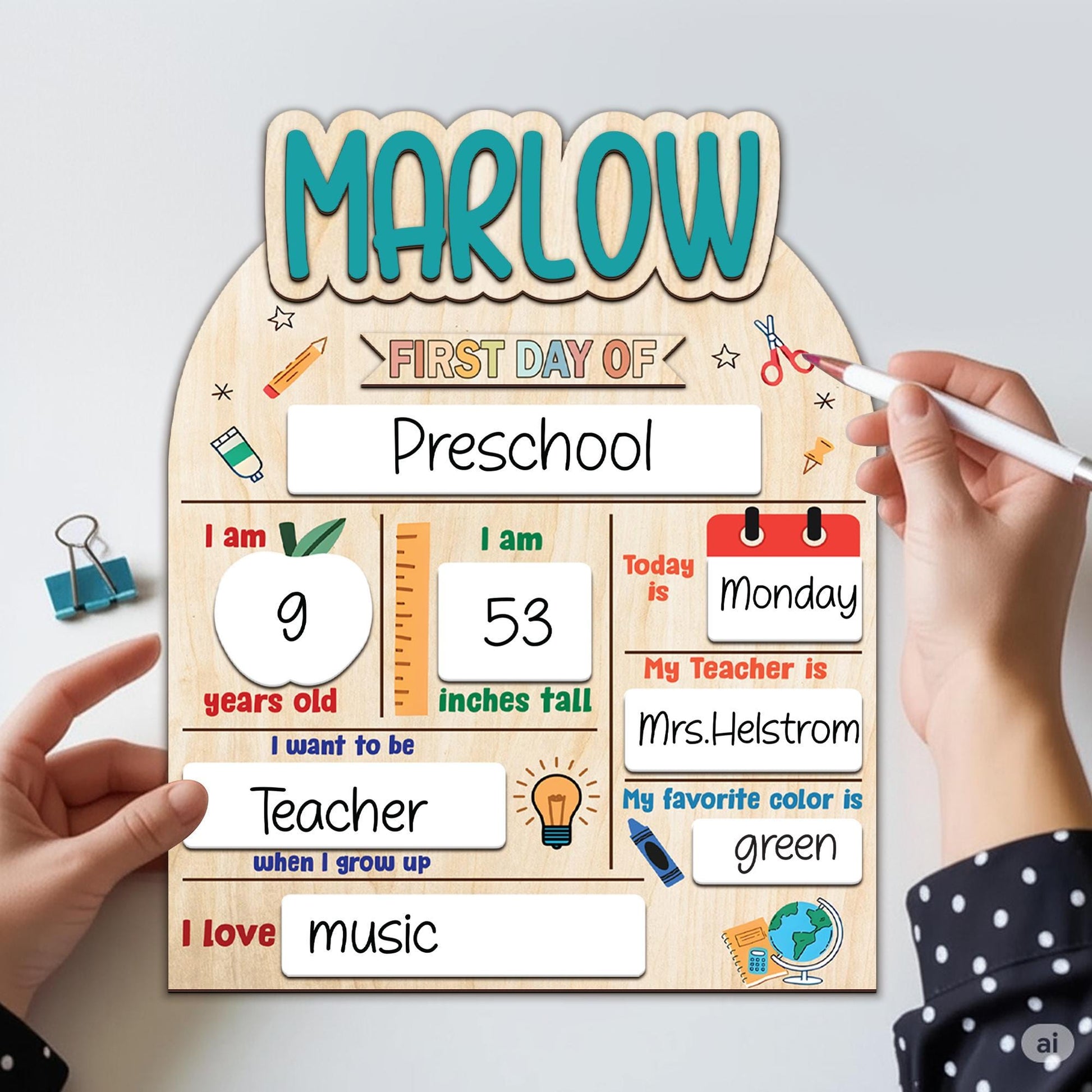 Personalized First Day Of School Sign, Back to School Board, Custom 1st Day Of School Board, Kindergarten Preschool 1st Day Of School Sign