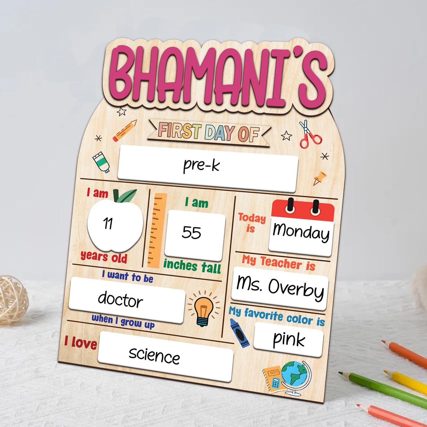 Personalized First Day Of School Sign, Back to School Board, Custom 1st Day Of School Board, Kindergarten Preschool 1st Day Of School Sign