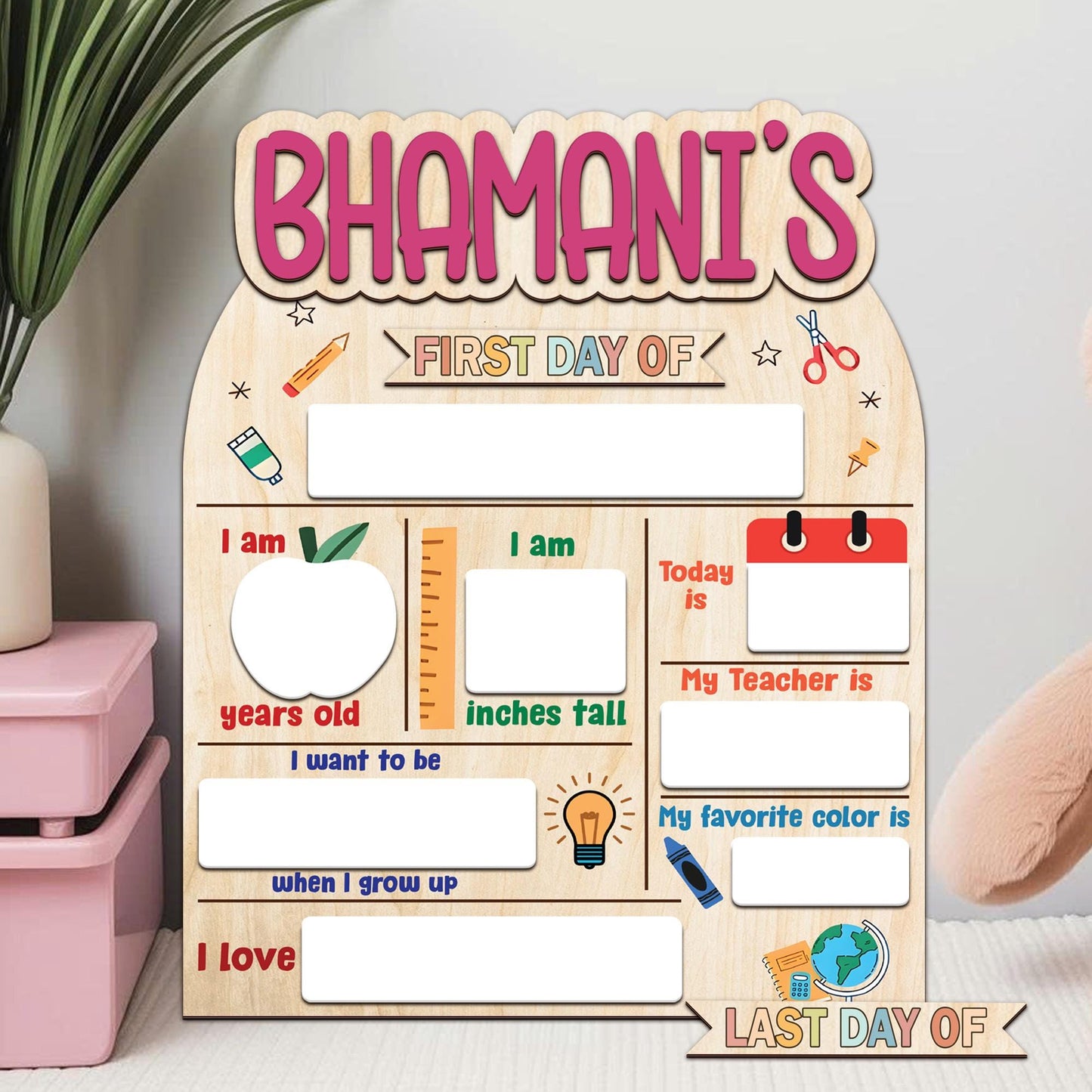 Personalized First Day Of School Sign, Back to School Board, Custom 1st Day Of School Board, Kindergarten Preschool 1st Day Of School Sign