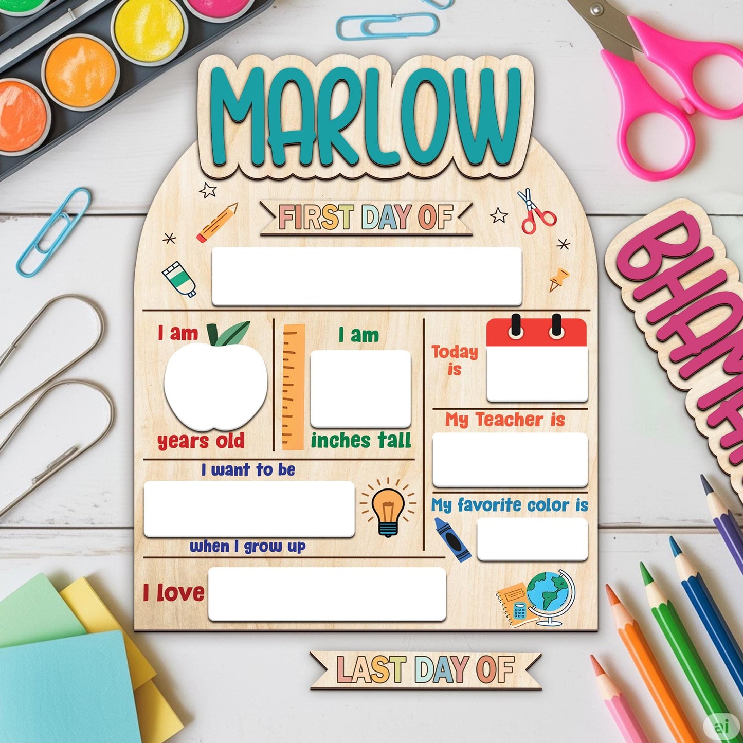 Personalized First Day Of School Sign, Back to School Board, Custom 1st Day Of School Board, Kindergarten Preschool 1st Day Of School Sign