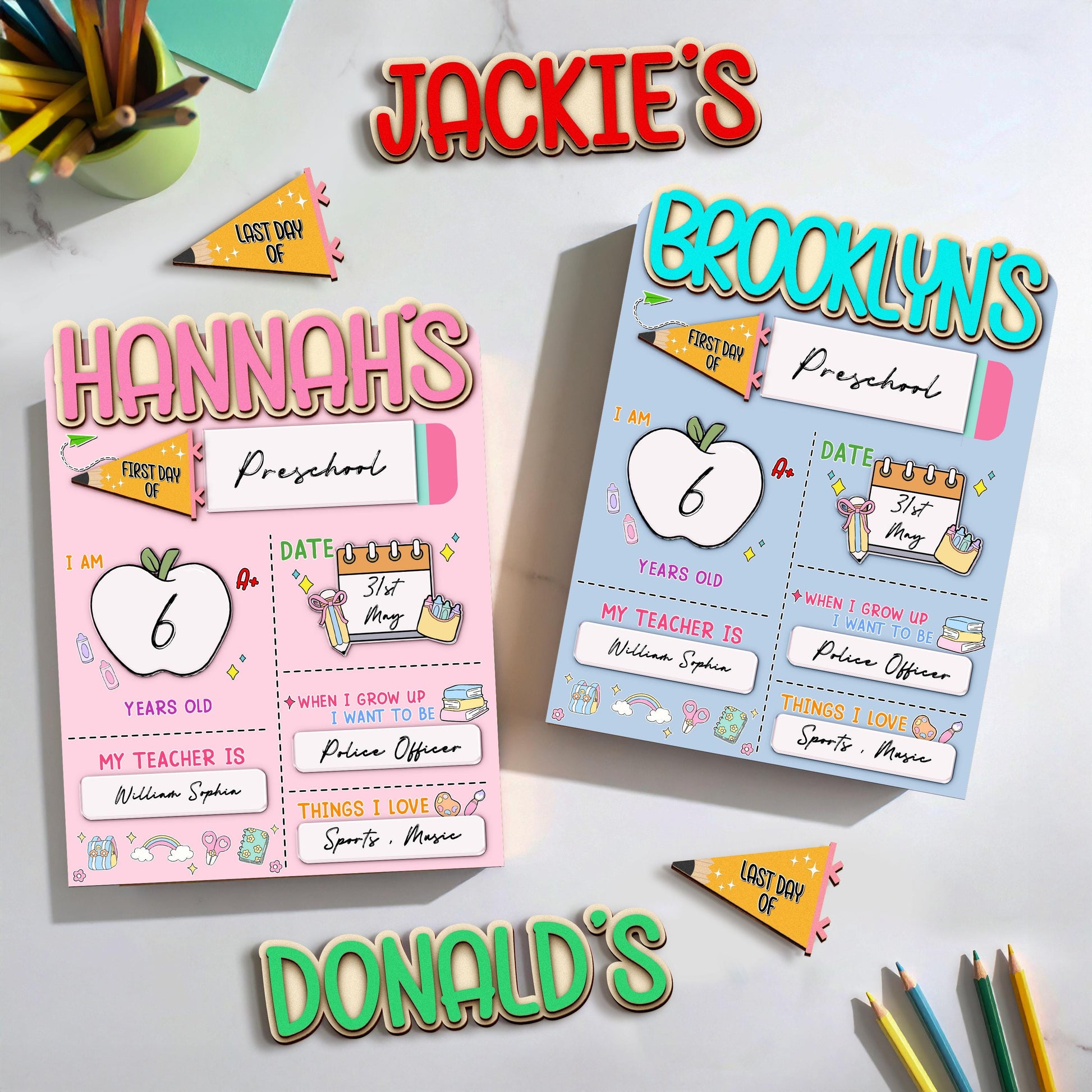 Custom First And Last Day School Sign,Back to School Sign,Preschool,Kindergarten 1st Day of School,Interchangable First Day Of School Board