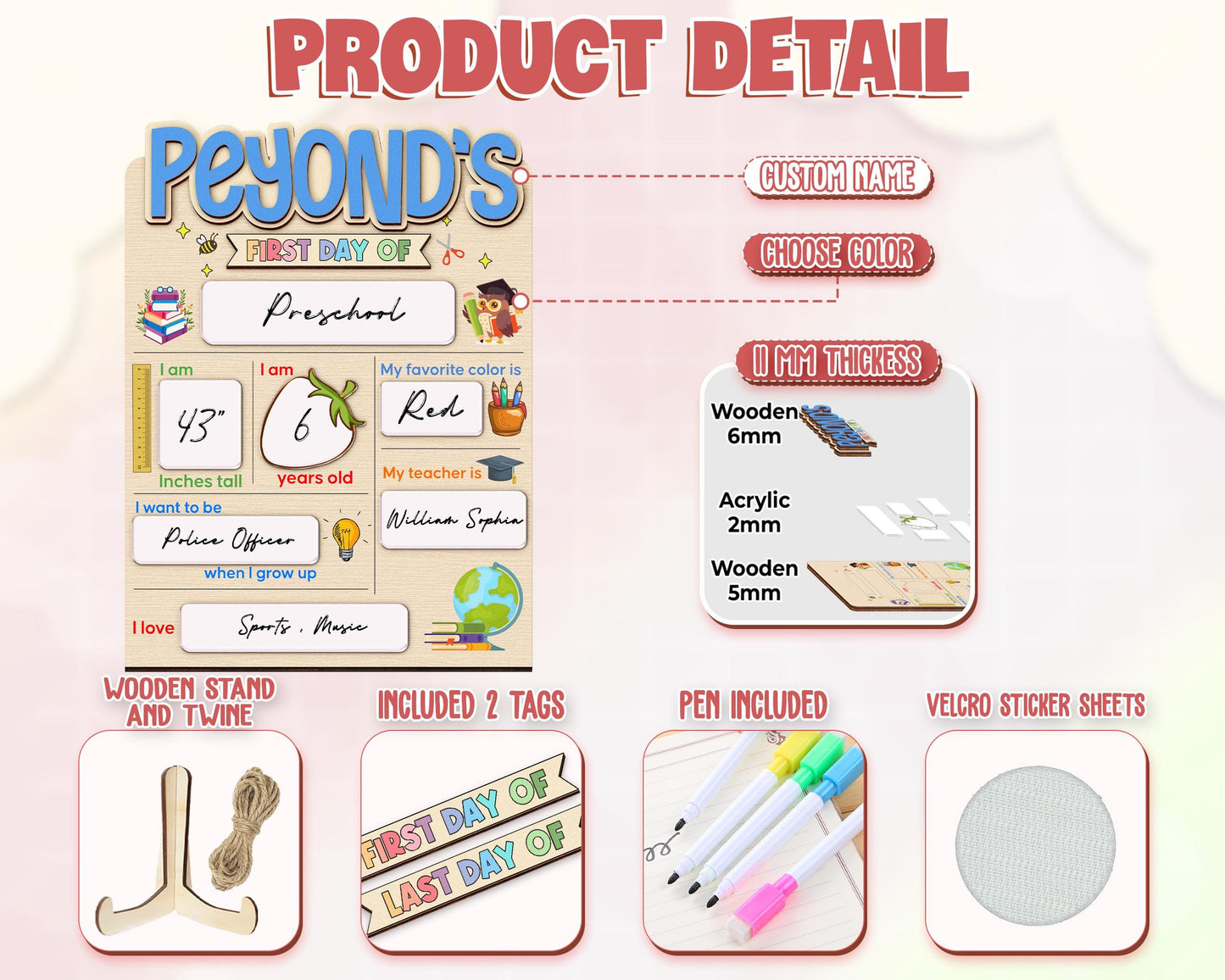 Customized First And Last Day School Sign, Back to School Sign, Kindergarten 1st Day of School Sign, First Day School Wooden School Board