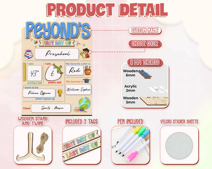 Customized First And Last Day School Sign, Back to School Sign, Kindergarten 1st Day of School Sign, First Day School Wooden School Board