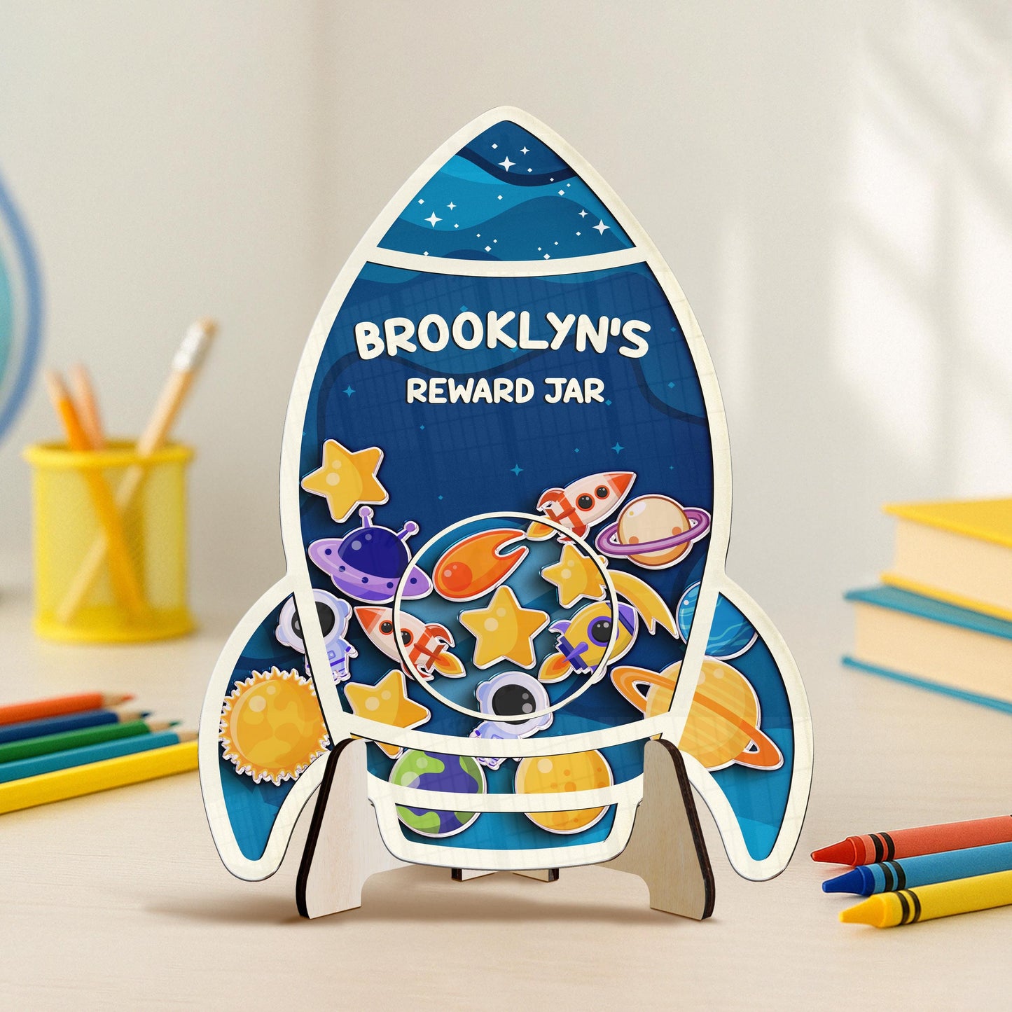 Custom Classroom Reward Jar For Teacher,Magnetic Reward Jar,Token Jar,Reward System,Back to School,Gift for Kids,Rocket Name Reward For Kids