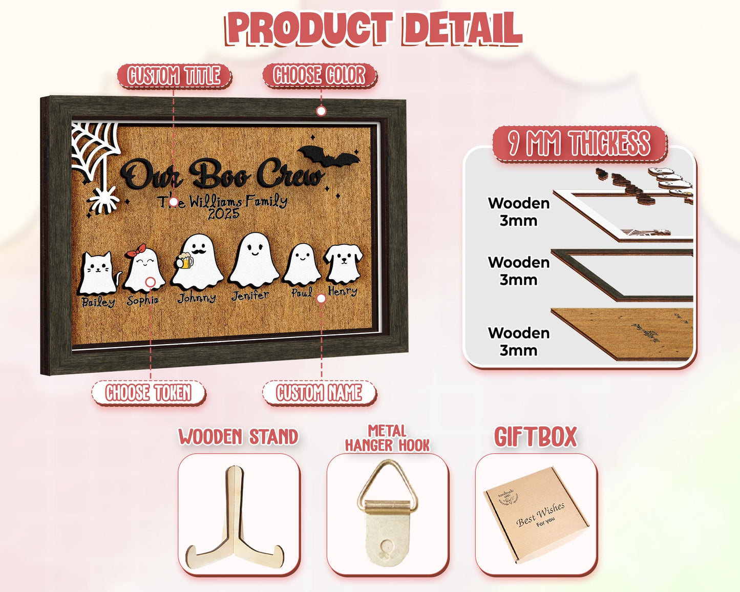 Personalized Ghost Family Wood Sign,Halloween Family Sign,Our Boo Crew,Boo Family,Cute Halloween Decor,Spooky Fanny Sign Farmhouse Decor