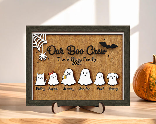Personalized Ghost Family Wood Sign,Halloween Family Sign,Our Boo Crew,Boo Family,Cute Halloween Decor,Spooky Fanny Sign Farmhouse Decor