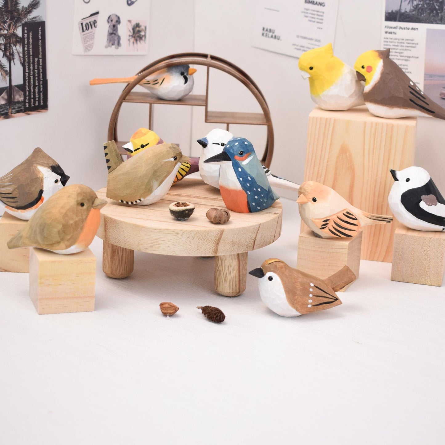 20 Style Wooden Birds Figurine, Hand Painted Cardinal Statue, Chubby Robin Figurine, Christmas tree decoration gifts, Gifts for Bird Lovers