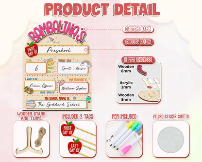 Custom First Day of School Sign,Interchangeable Back to School Sign,Preschool,Kindergarten 1st Day of School Board Reusable,Last Day School