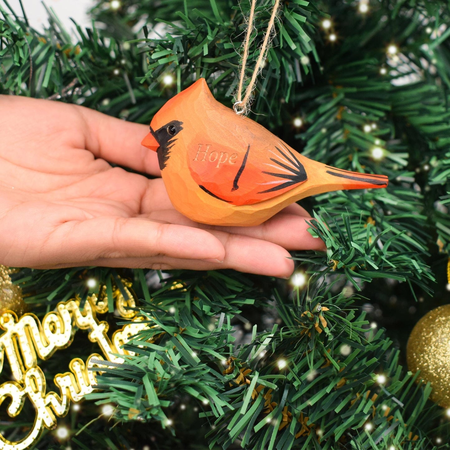 Handmade Wooden Cardinal Ornaments,Christmas Tree Decor,Chubby Birds Hanging ,Gift Bird lover