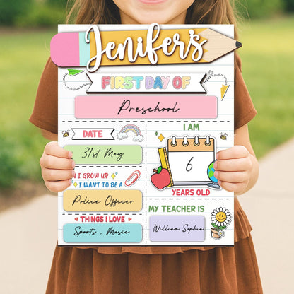Personalized First And Last Day Of School Sign,Preschool Back To School,First Day Of School,Kindergarten 1st Day of School Board,Name Sign