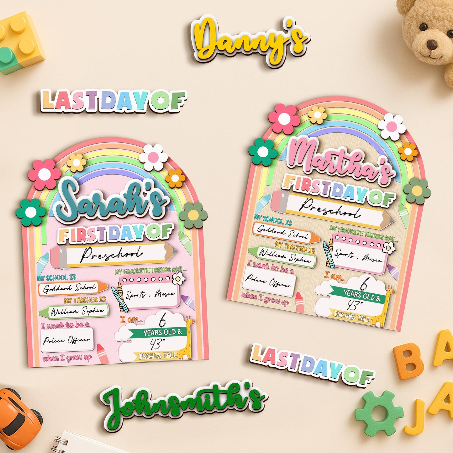 Personalized First Day School Sign, Back to School Sign, Kindergarten 1st Day of School Sign Reusable, Custom First Day School Sign