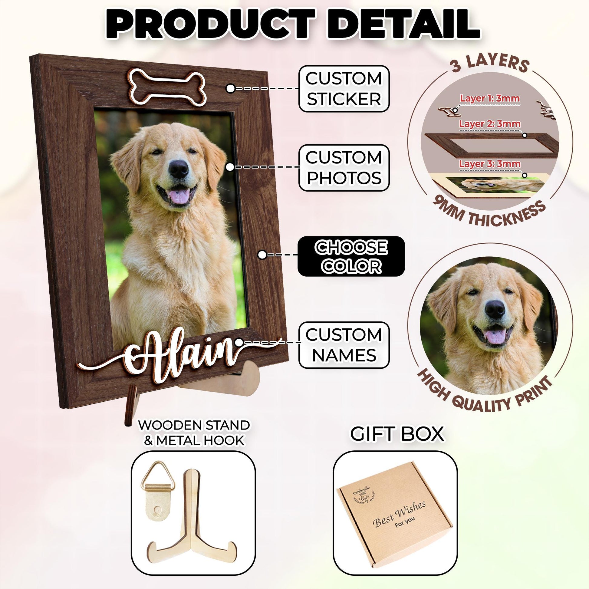 Personalized Pet Picture Frame,Dog Frame,Dog Memorial Gift,Pet Name Photo,Cat Dog Lover,Cat Memorial,Pet Portrait,New Pet Gift,Pet Keepsake