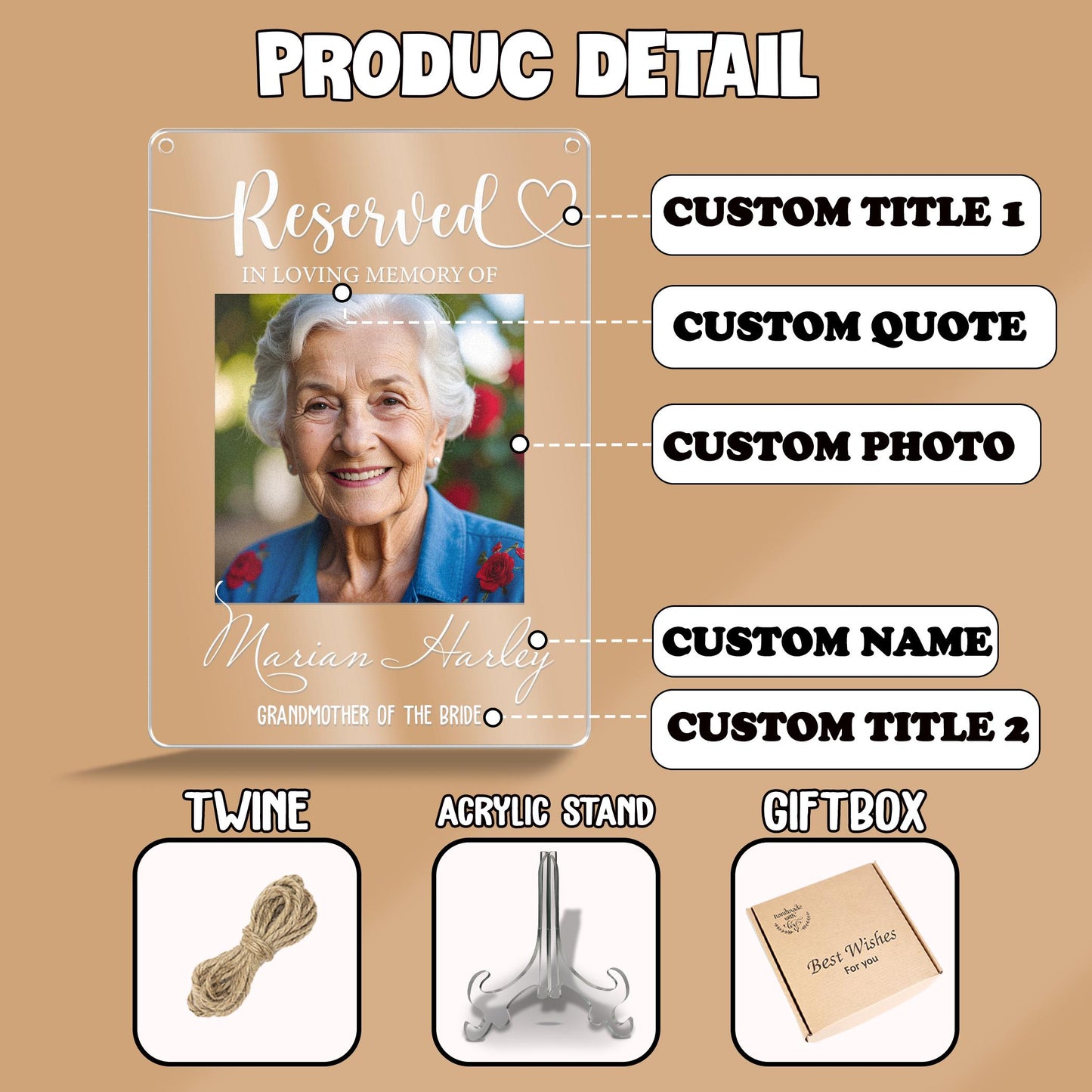 Reserved Memorial Sign,Wedding Memorial Chair Sign Hanging,Custom Memorial Plaque,In Loving Memory,Wedding Decor,Sympathy Gift,Remembrance