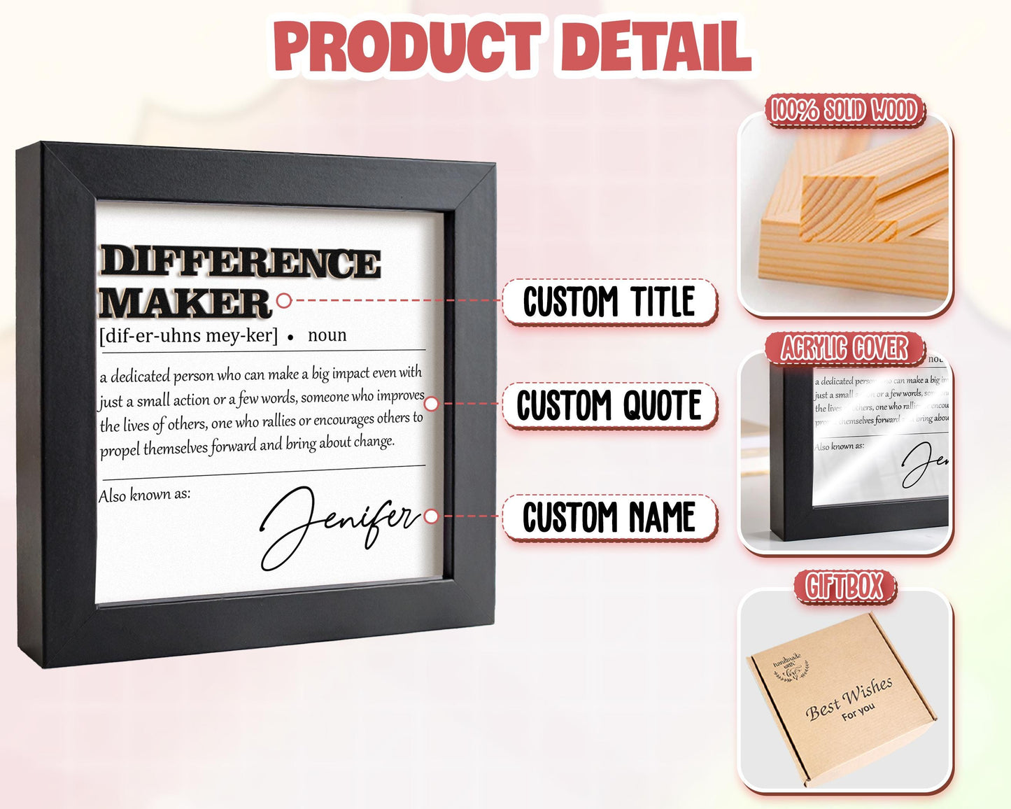 Difference Maker Gift,Appreciation Gifts for Leader Boss Mentor Coworker Teacher,Wooden Frame Sign,Employee Gift,Retirement Gift,Supervisor