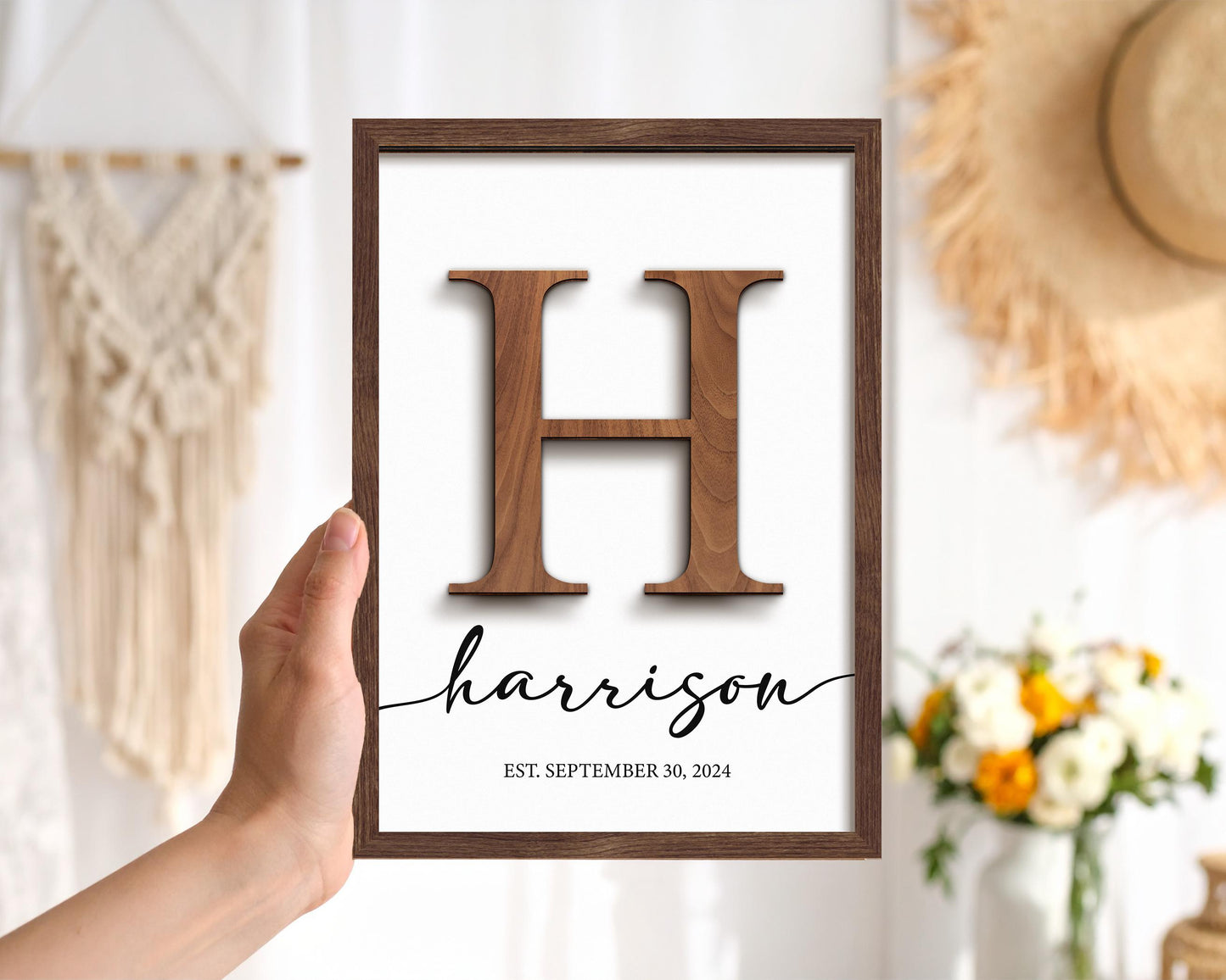 Personalized Family Name Sign,Wooden Frame,Wedding Gift,Anniversarie,Housewarming,Last Name Established Sign,Rustic Decor,First Home Gift