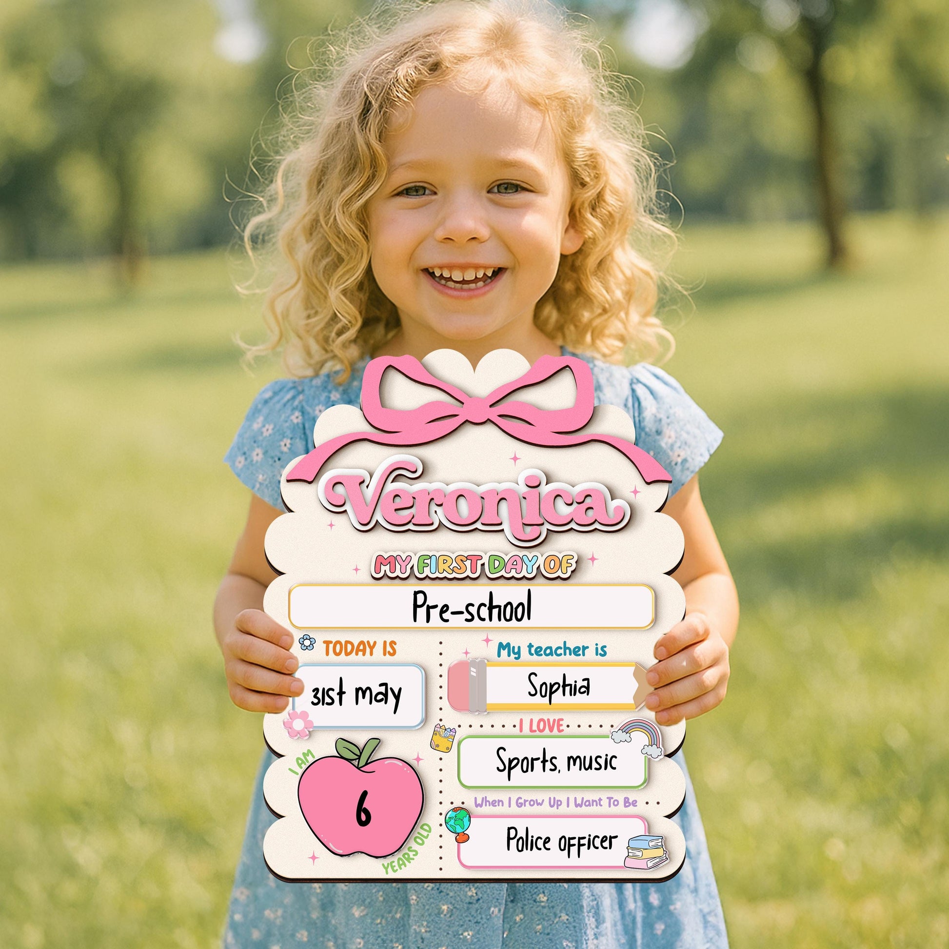 Personalized First Day School Sign,Back to School,Preschool,Kindergarten 1st Day of School Sign Reusable,First Day of School Board,Name Sign