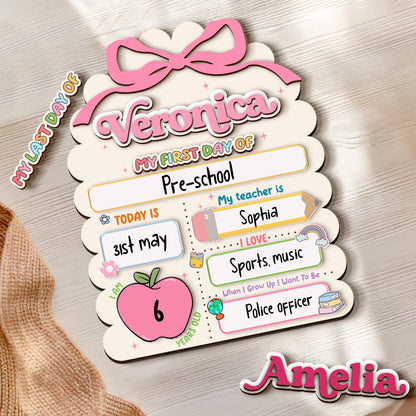 Personalized First Day School Sign,Back to School,Preschool,Kindergarten 1st Day of School Sign Reusable,First Day of School Board,Name Sign