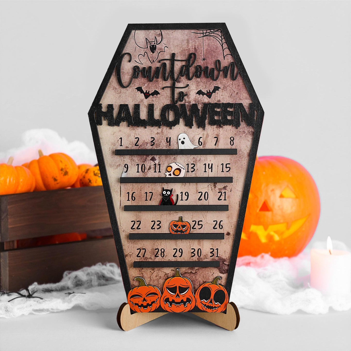 Haunted House Halloween Countdown,Spooky Calendar Sign,Coffin Halloween Decor,Moveable Ghost,Days Till Halloween Gift,Coffee Bar Decor