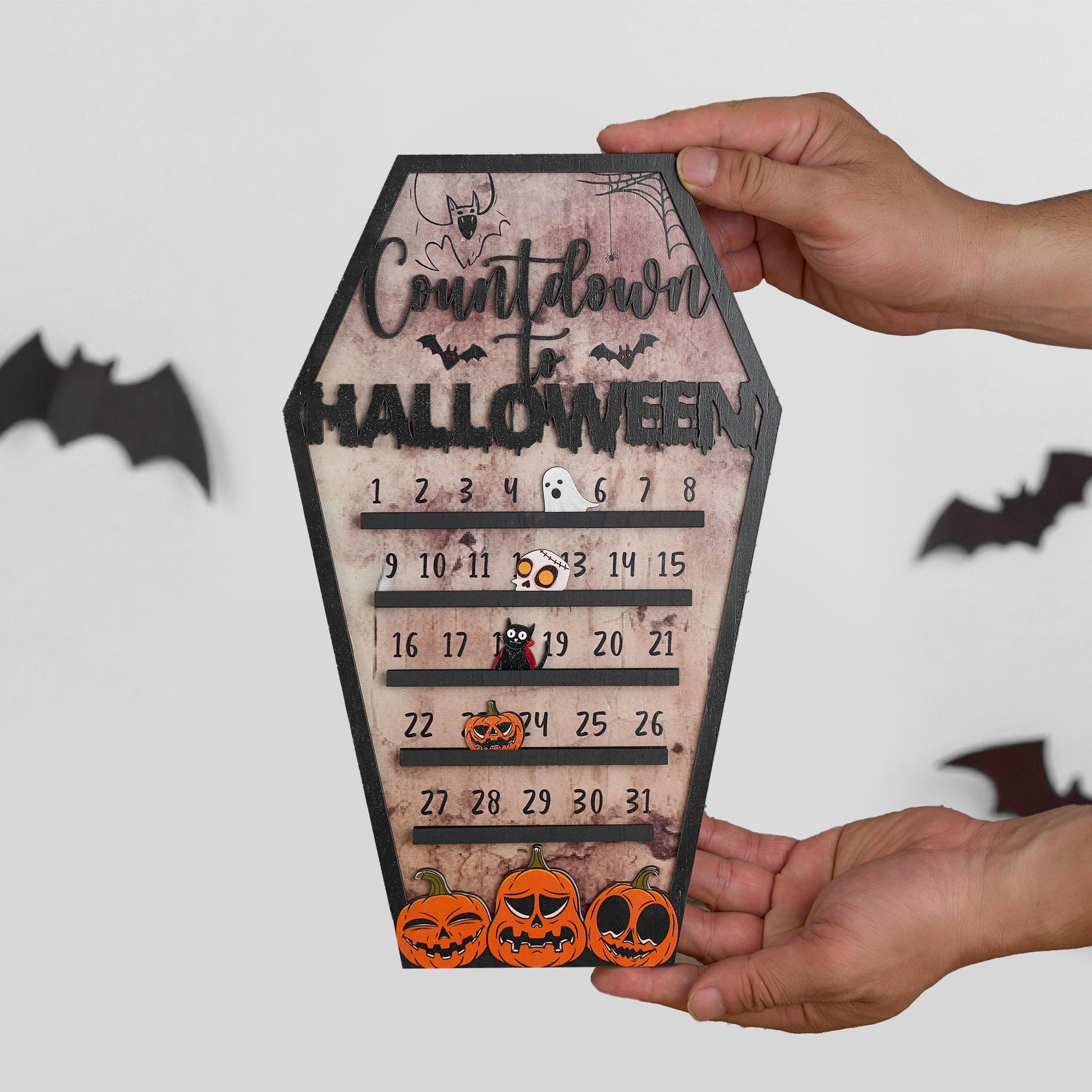 Haunted House Halloween Countdown,Spooky Calendar Sign,Coffin Halloween Decor,Moveable Ghost,Days Till Halloween Gift,Coffee Bar Decor