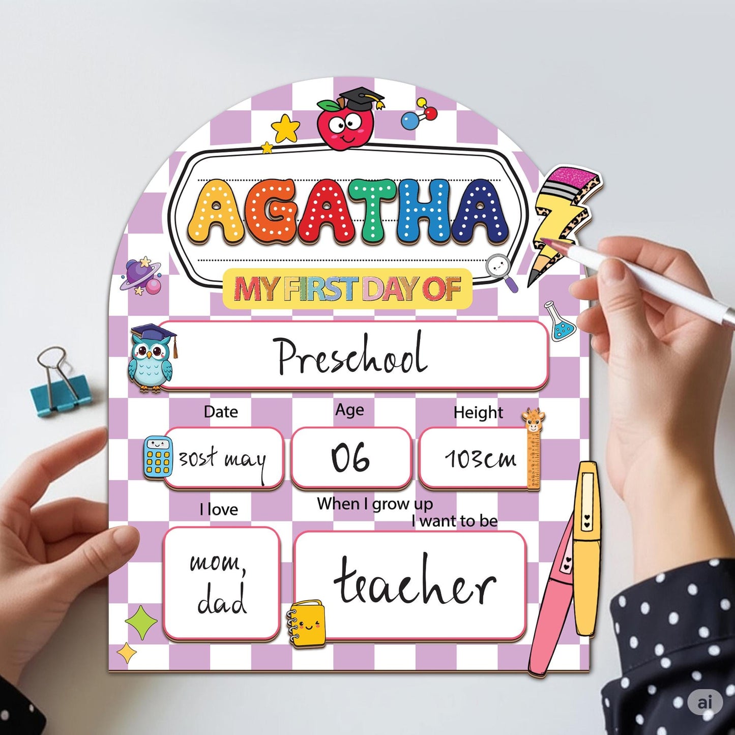 Personalized First Day Of School Sign, Back to School Sign, Kindergarten 1st Day Of School Sign, Pre K First & Last Day Of School Sign