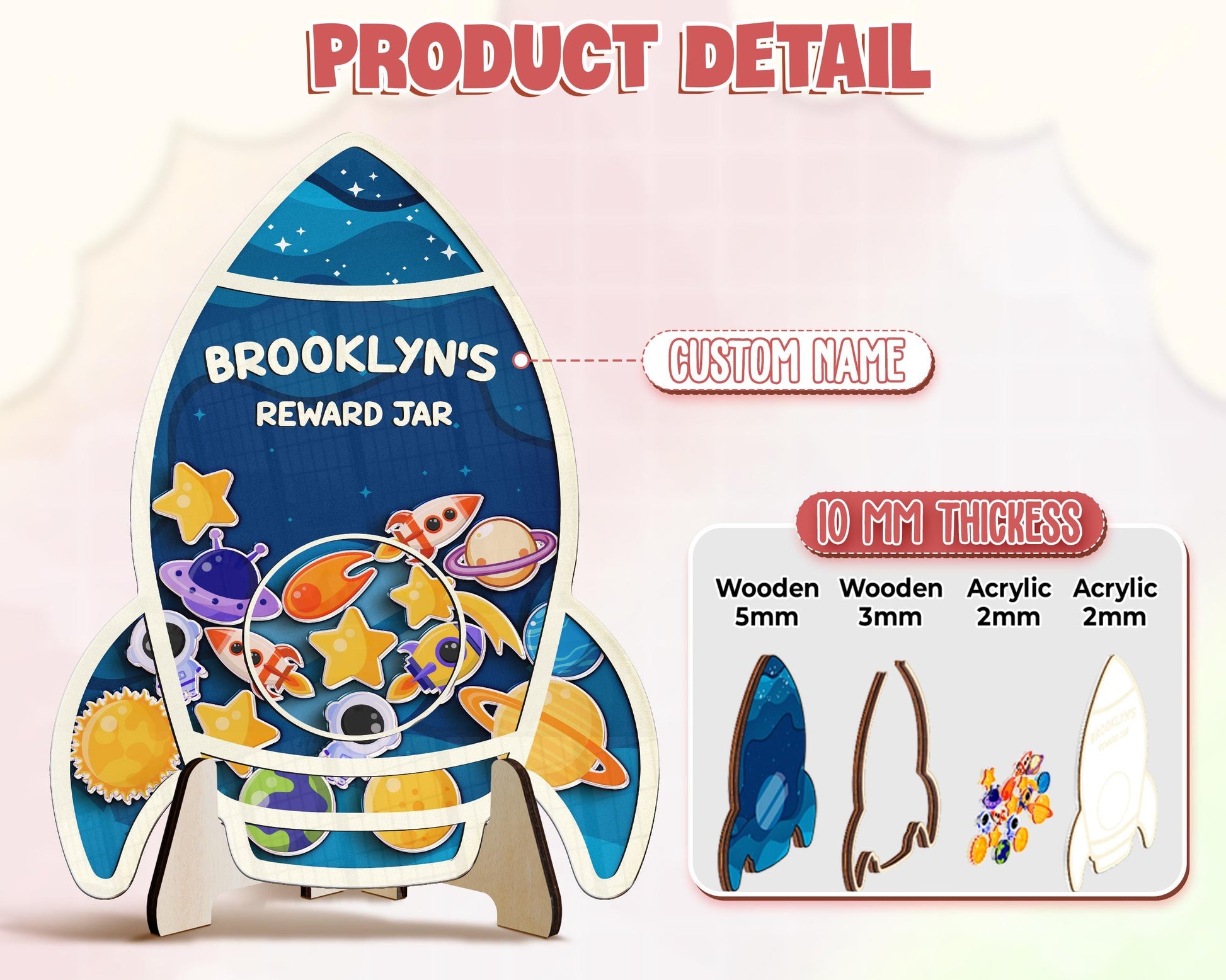 Custom Classroom Reward Jar For Teacher,Magnetic Reward Jar,Token Jar,Reward System,Back to School,Gift for Kids,Rocket Name Reward For Kids