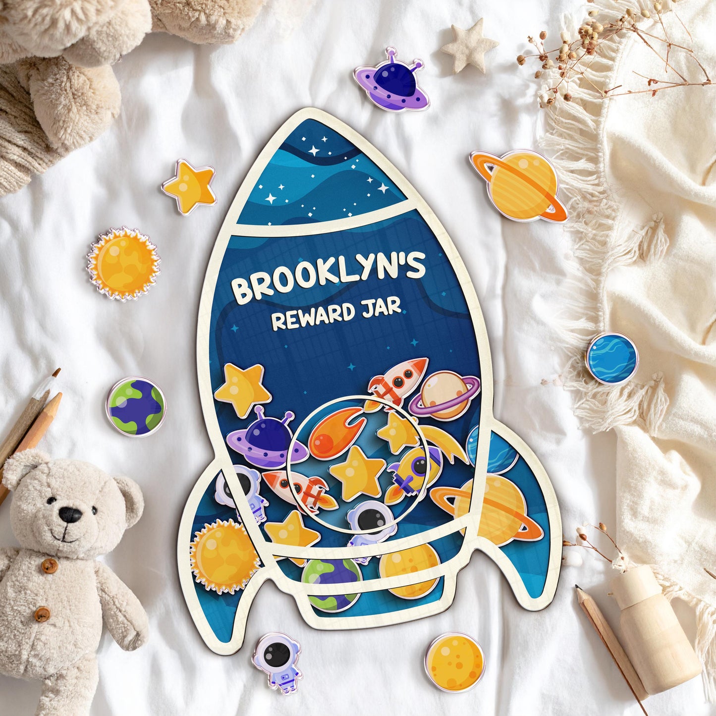 Custom Classroom Reward Jar For Teacher,Magnetic Reward Jar,Token Jar,Reward System,Back to School,Gift for Kids,Rocket Name Reward For Kids