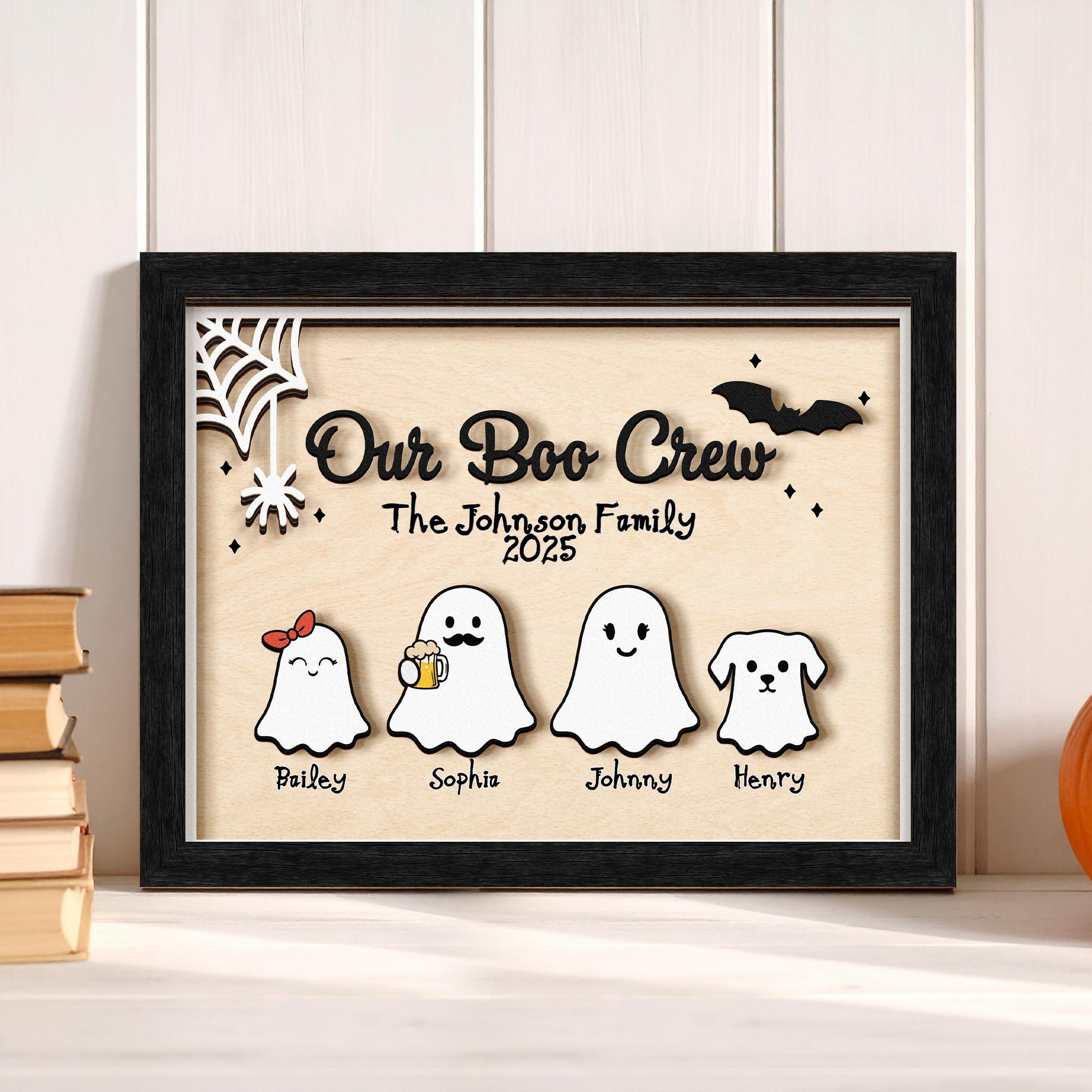 Personalized Ghost Family Wood Sign,Halloween Family Sign,Our Boo Crew,Boo Family,Cute Halloween Decor,Spooky Fanny Sign Farmhouse Decor