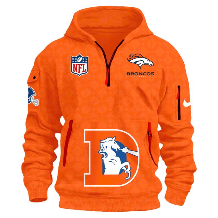 Men's NFL Denver Broncos Throwback 1977 Orange Quarter Zipper Hoodie