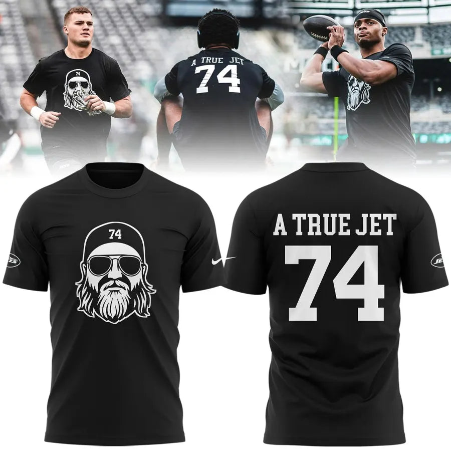 “A TRUE JET 74” T-shirt honoring Nick Mangold, legend of the New York Jets for fans
