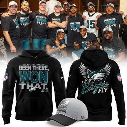 Black Philadelphia Eagles 2025 NFC East Division Champions Locker Room Trophy Collection Hoodie