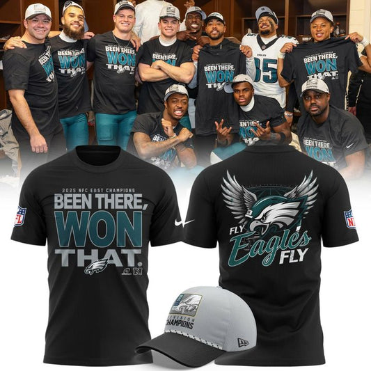 Black Philadelphia Eagles 2025 NFC East Division Champions Locker Room Trophy Collection T-shirt