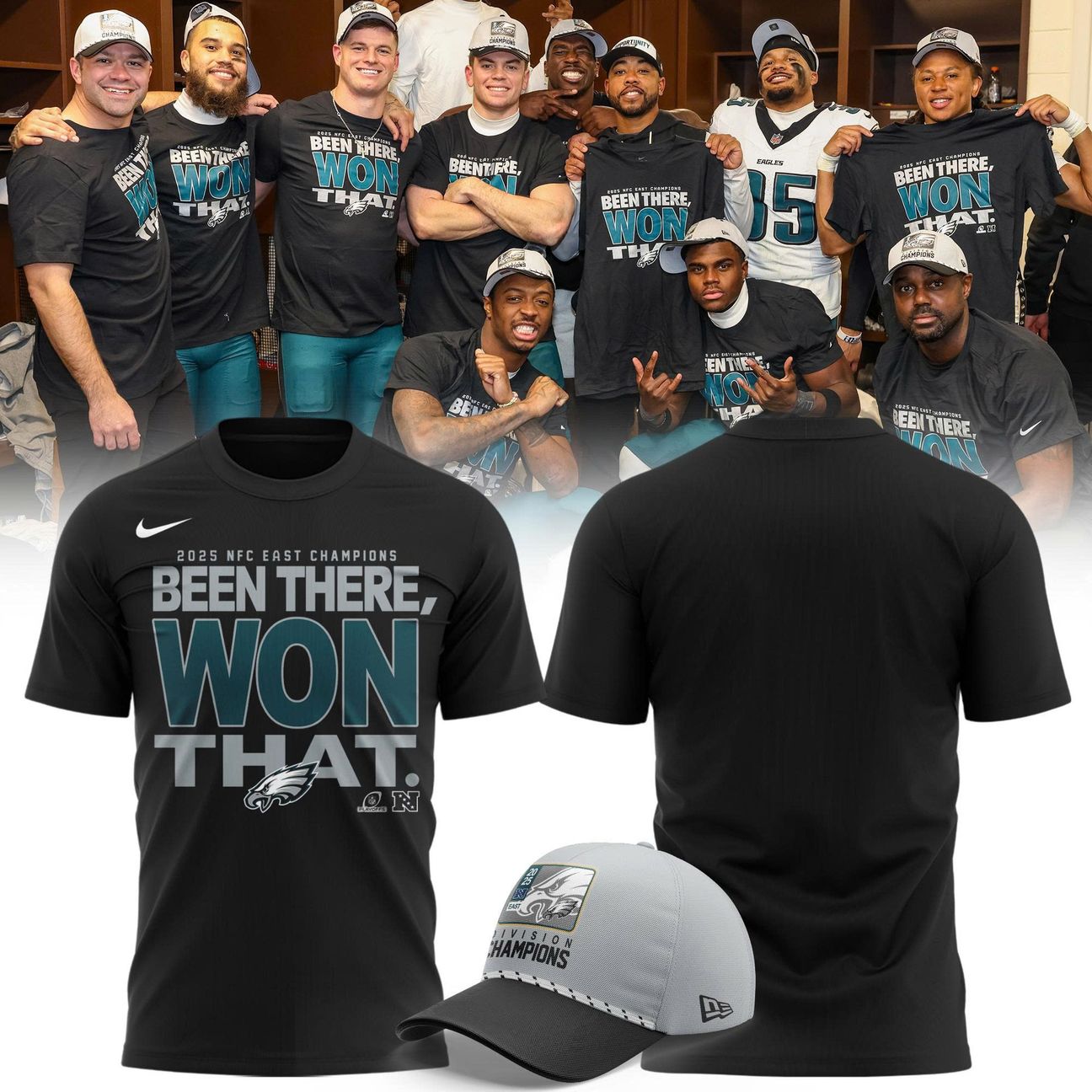 Philadelphia Eagles 2025 NFC East Division Champions Locker Room Trophy Collection T-shirt
