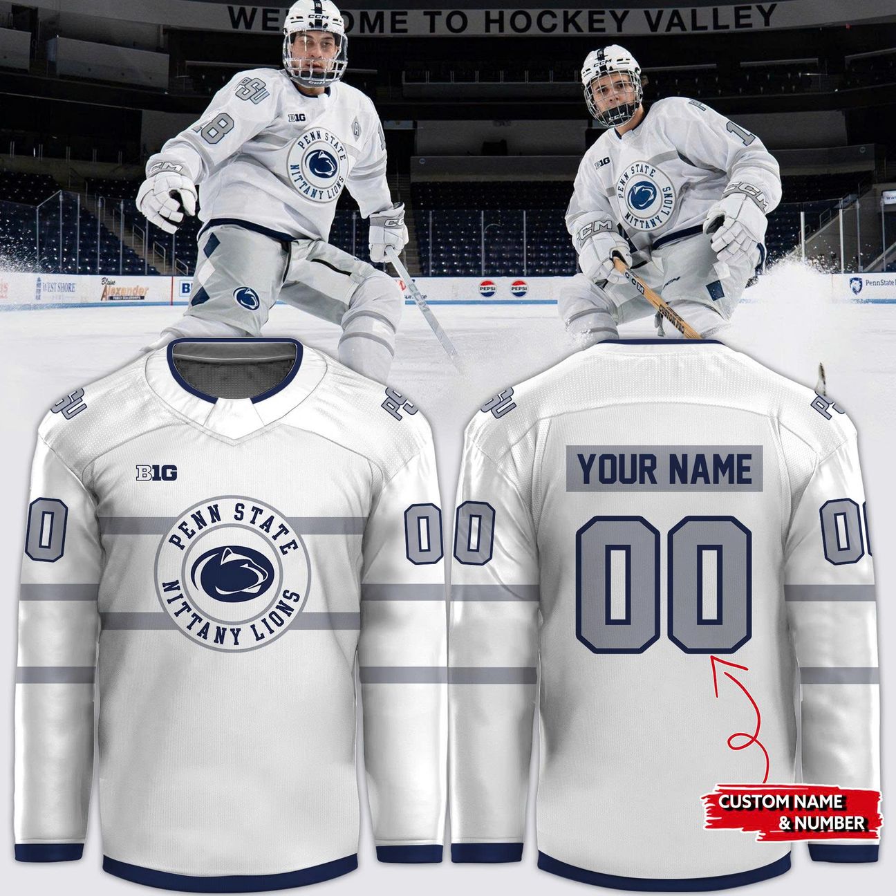 2026 Penn State Nittany Lions Hockey White Uniform Hockey Jersey Custom Name Numbers