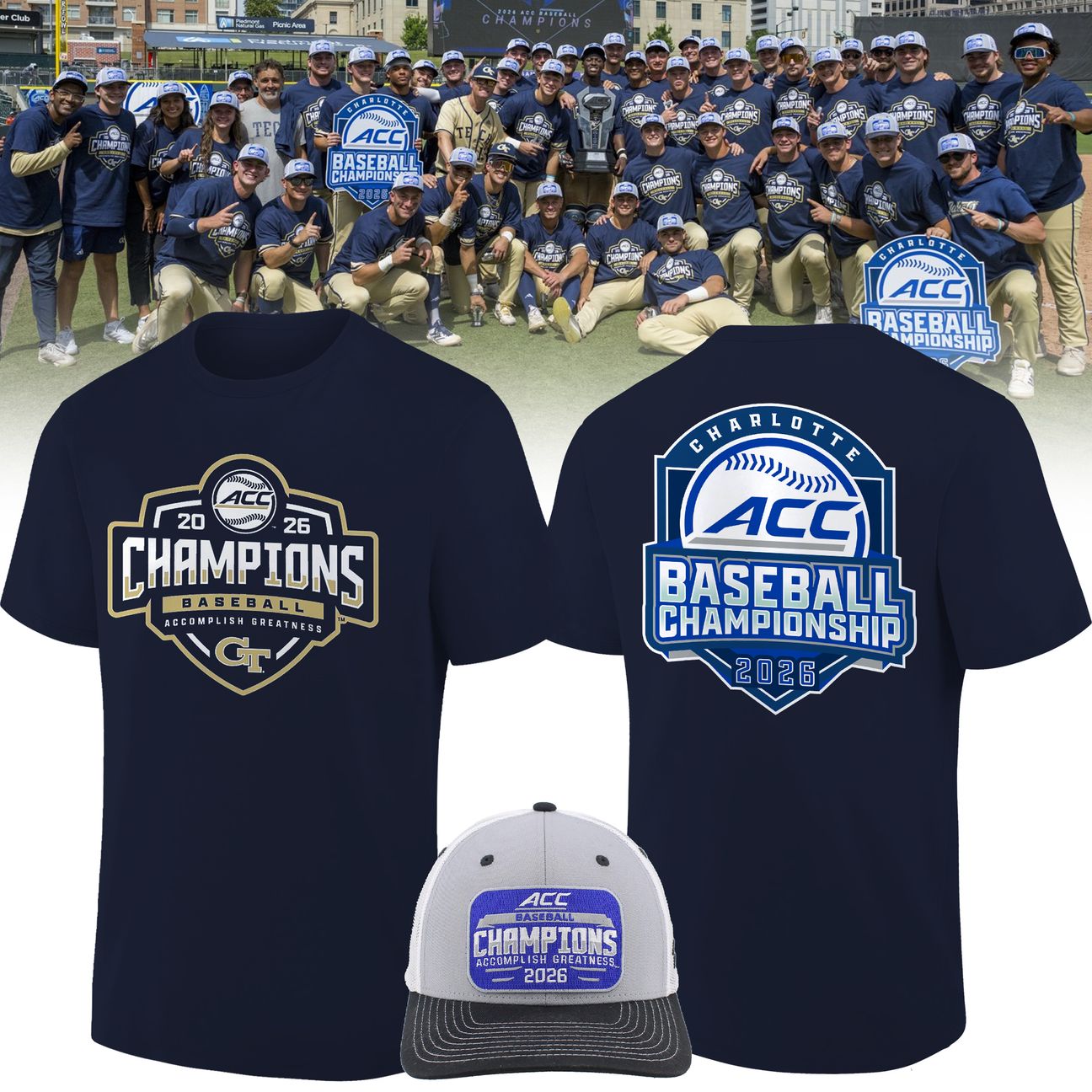 Georgia Tech Yellow Jackets Baseball Locker Room ACC Tournament Champions Tee