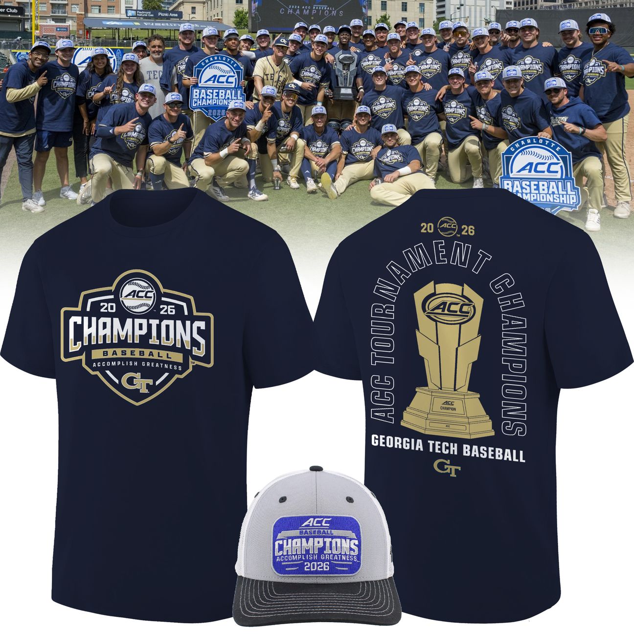 Georgia Tech Yellow Jackets Baseball Locker Room ACC Tournament Champions Tee