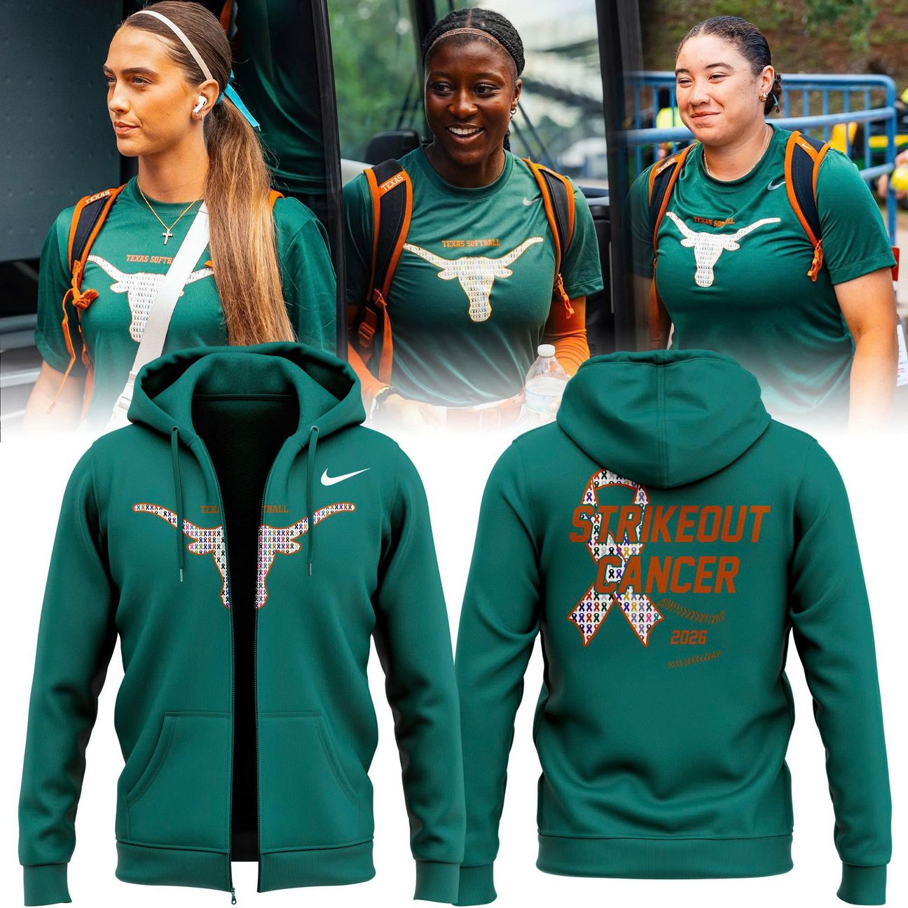 Special 2026 Strikeout Cancer Texas Softball Zip Hoodie
