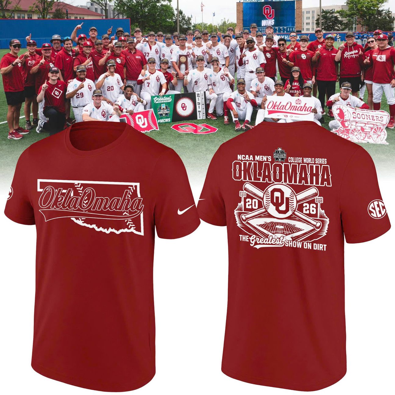 Exclusive Oklahoma Sooners 2026 Baseball College World Series "OKLAOMAHA" T-Shirt