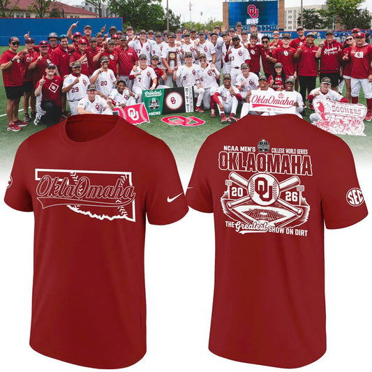 Exclusive Oklahoma Sooners 2026 Baseball College World Series "OKLAOMAHA" T-Shirt